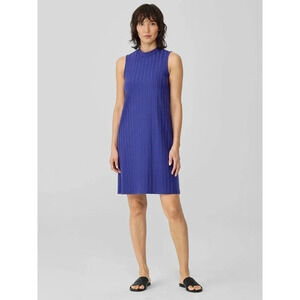 Eileen Fisher Size XXS Wide Rib Stretch Mock Neck Dress in IRIS blue Purple NEW!